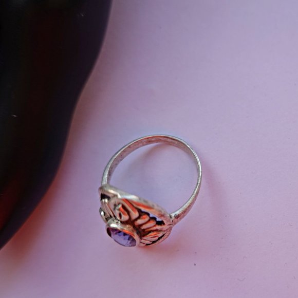 GENUINE PURPLE AMETHYST STERLING SILVER ANTIQUE ART NOUVEAU RING SIZE 8.5 - Picture 2 of 2